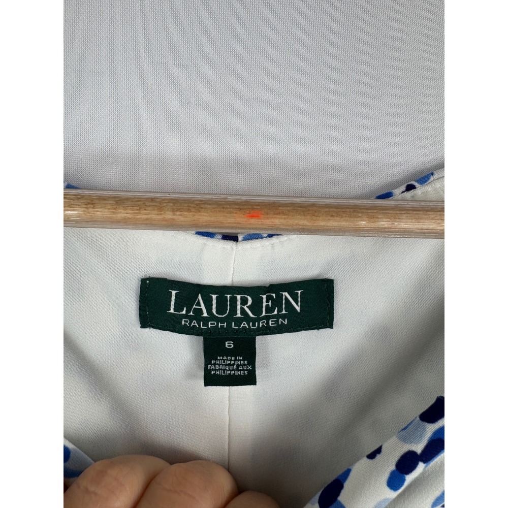 Lauren Ralph Lauren Sheath Dress sz 6 Blue White polka dot boho classic - Picture 4 of 9